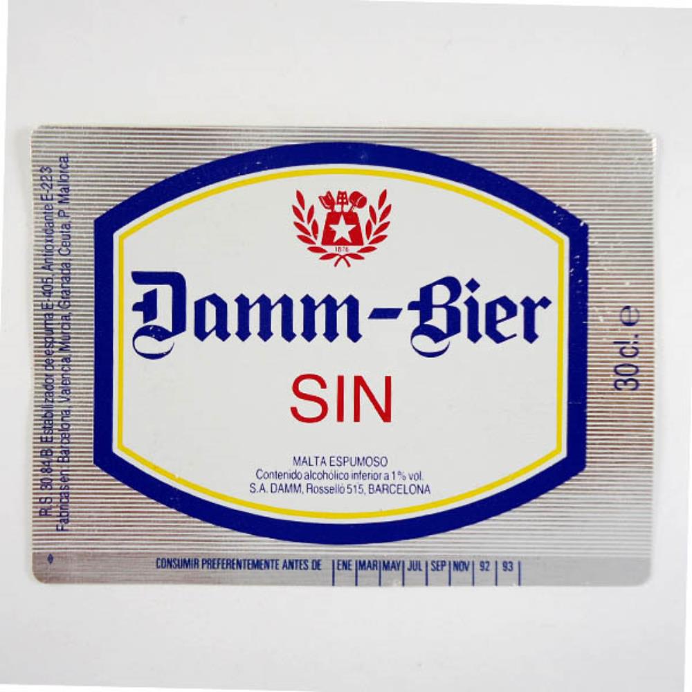 Rótulo De Cerveja Espanha Damm-Bier Sin 92-93 30cl