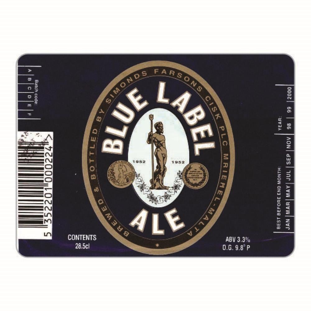 Malta Farsons Blue Label Ale 28.5cl 98-99-2000