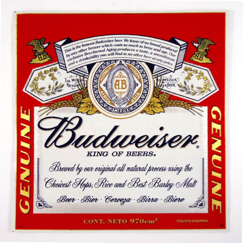 Rótulo De Cerveja Argentina Budweiser 970cm³ 2