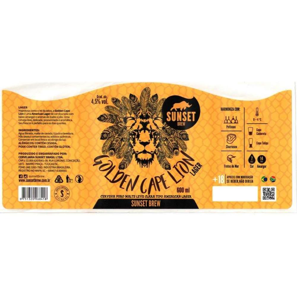 Sunset Brew Golden Cape Lion Lager 600 ml
