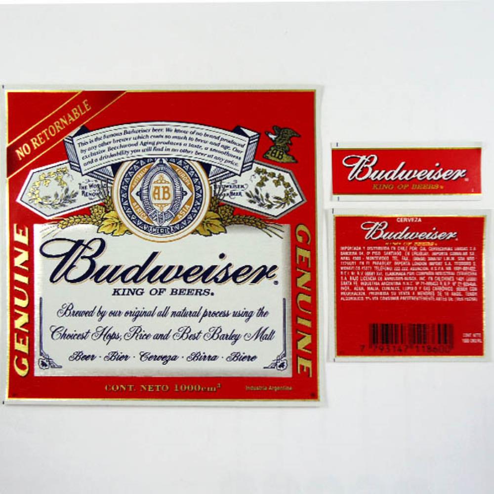 Rótulo de Cerveja Argentina Budweiser 1000cm³