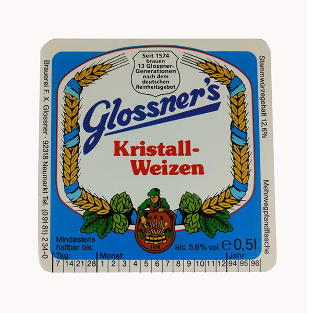 Rótulo de Cerveja Alemanha Glossners Kristall-Weiz
