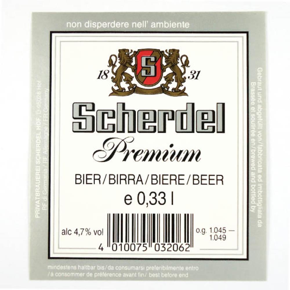 Rótulo de Cerveja Alemanha Scherdel Premium
