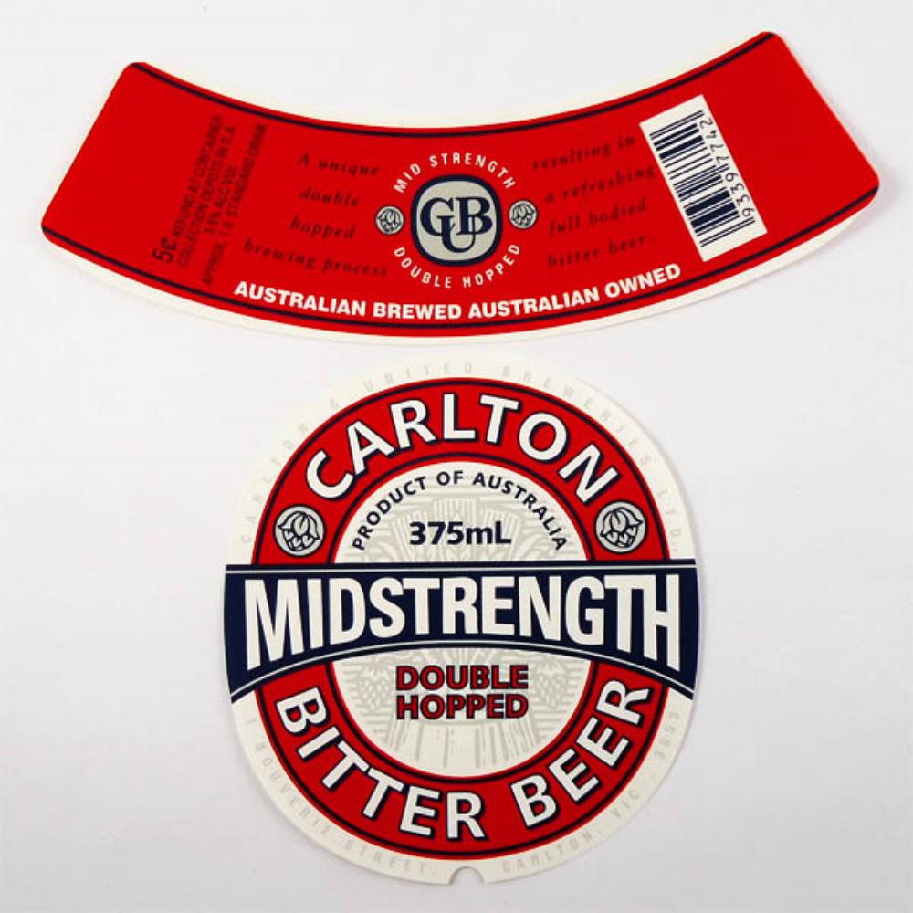 Rótulo de Cerveja Austrália Carlton Midstrength