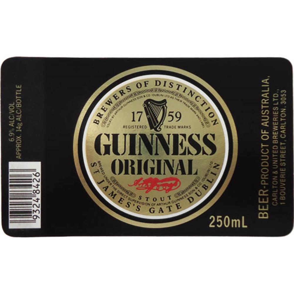 Rótulo de Cerveja Austrália Guinness Original 250m