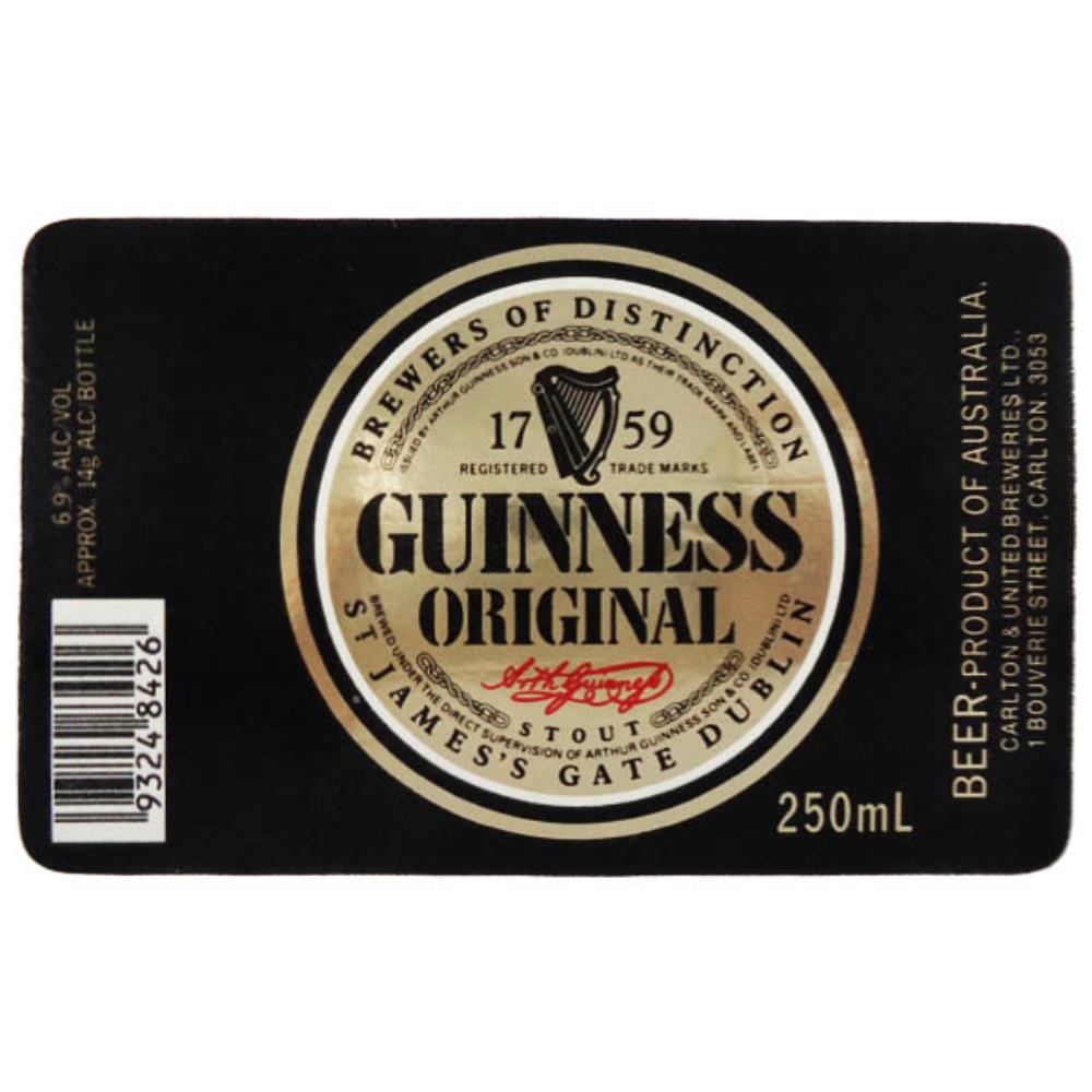 Rótulo de Cerveja Austrália Guinness Original 250m