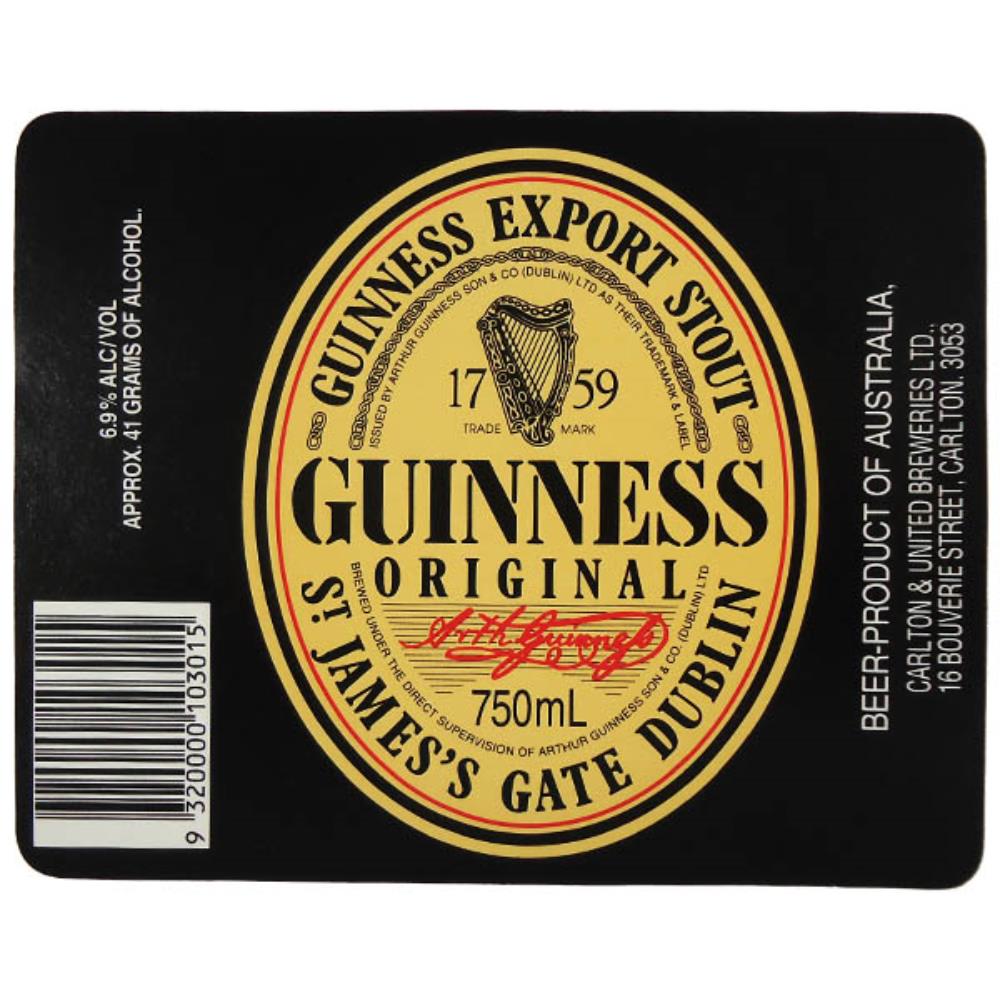 Rótulo de Cerveja Austrália Guinness Original 750m