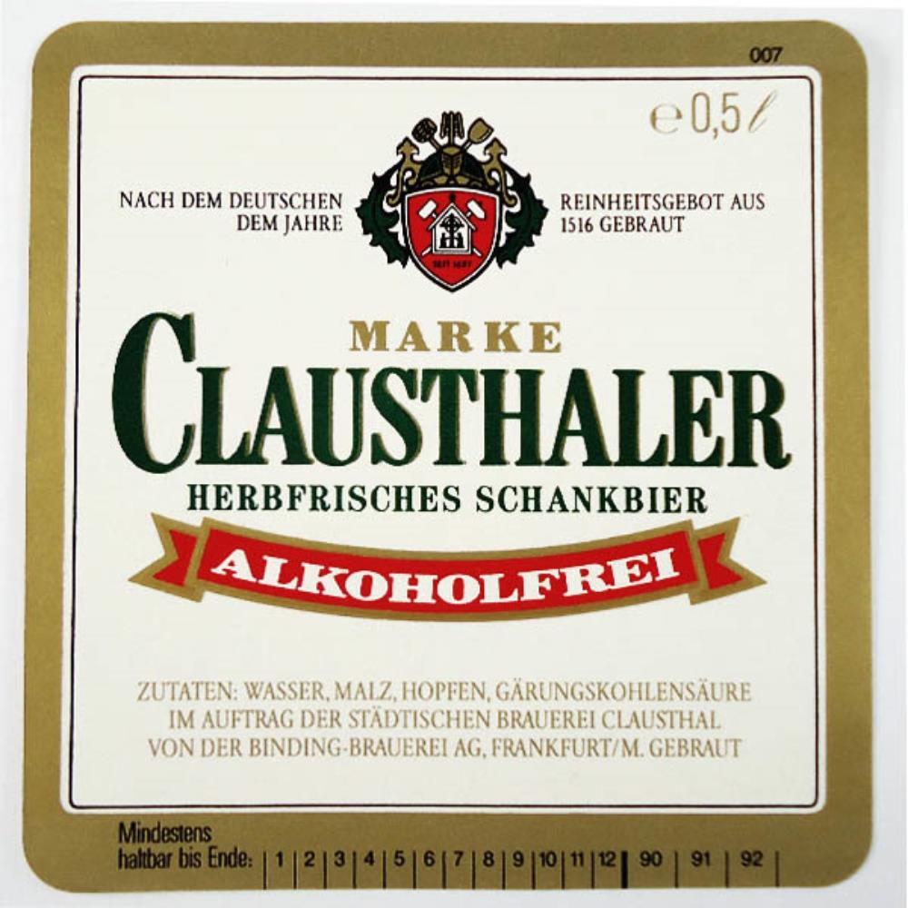 Rótulo De Cerveja Alemanha Clausthaler Alkoholfrei