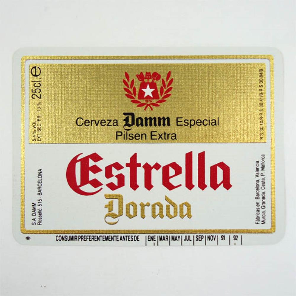 Rótulo De Cerveja Espanha Damm Estrella Dorada 91-