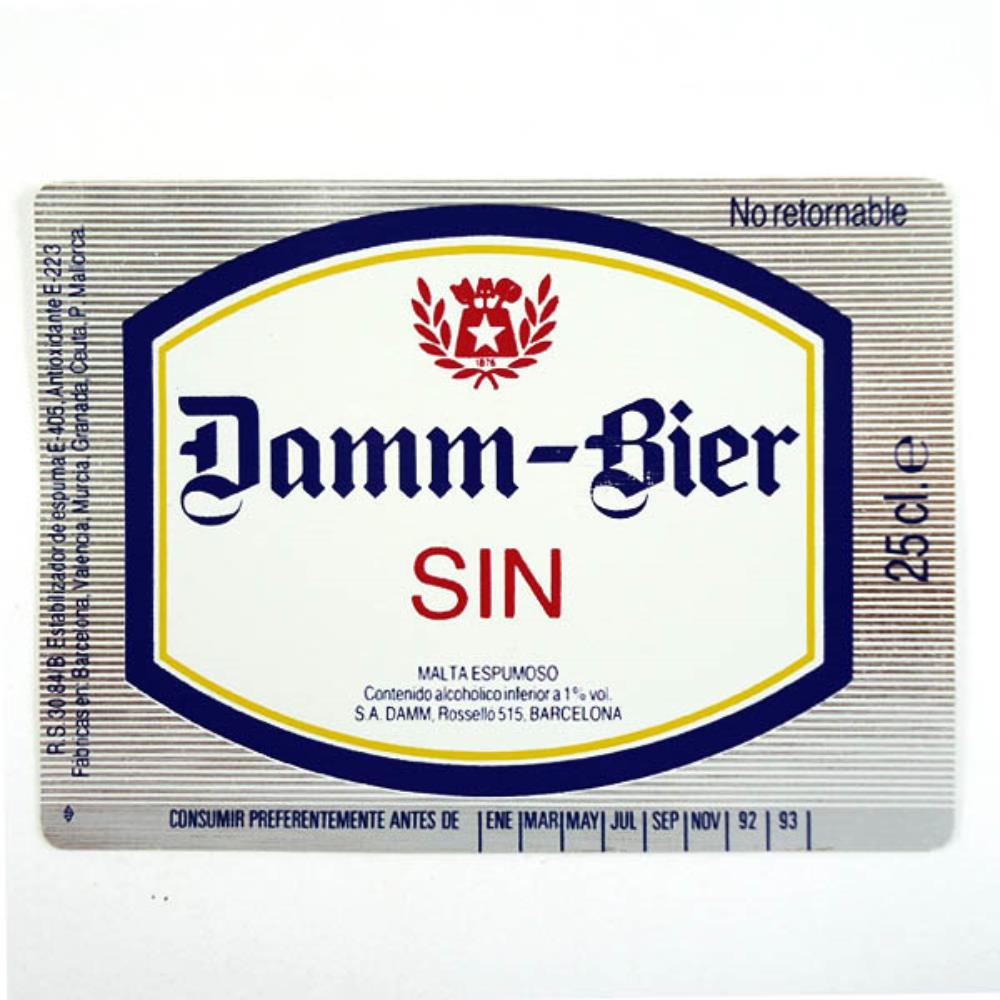 Rótulo De Cerveja Espanha Damm-Bier Sin 92-93 25cl
