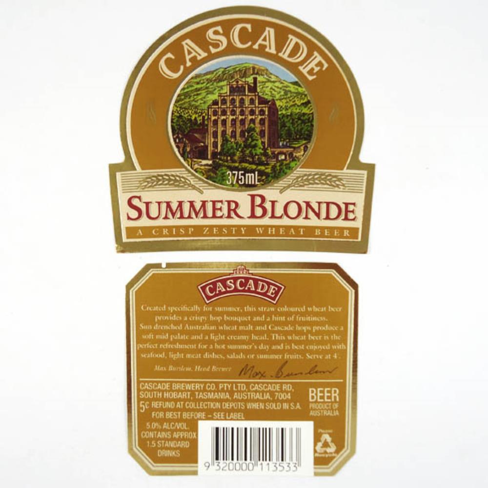 Rótulo De Cerveja Austrália Cascade Summer Blonde