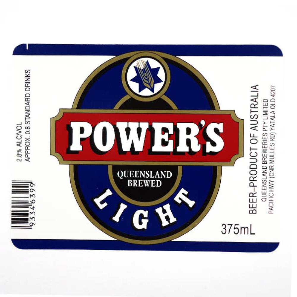 Rótulo de Cerveja Austrália Powers Light 335ml