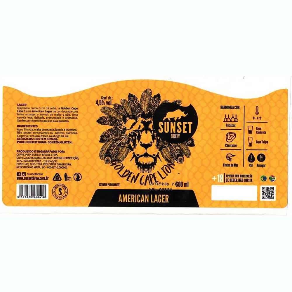 Sunset Brew Golden Cape Lion American Lager 600 ml