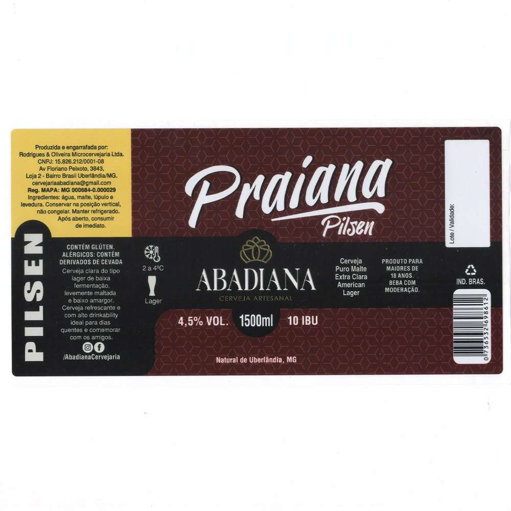 Abadiana Cervejaria - Praiana Pilsen