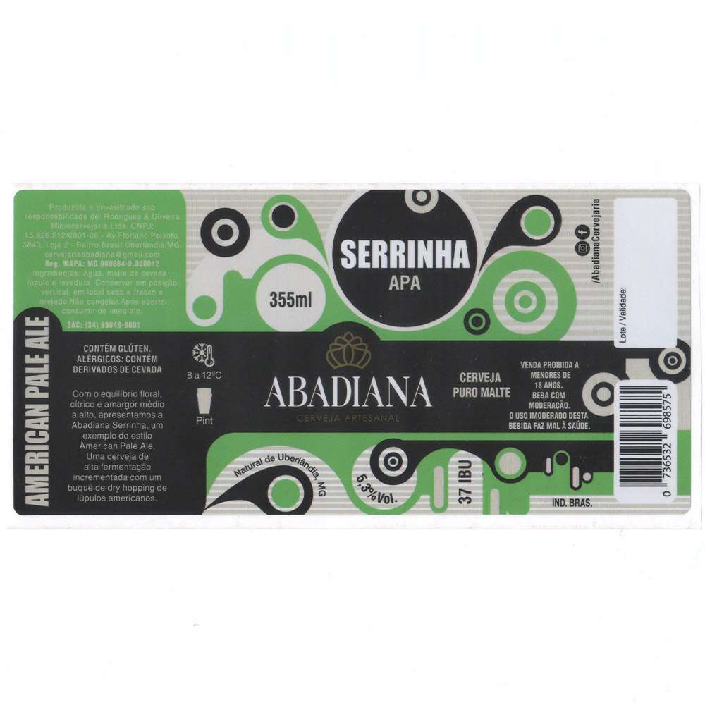 Abadiana Cervejaria - Serrinha Apa 355ml