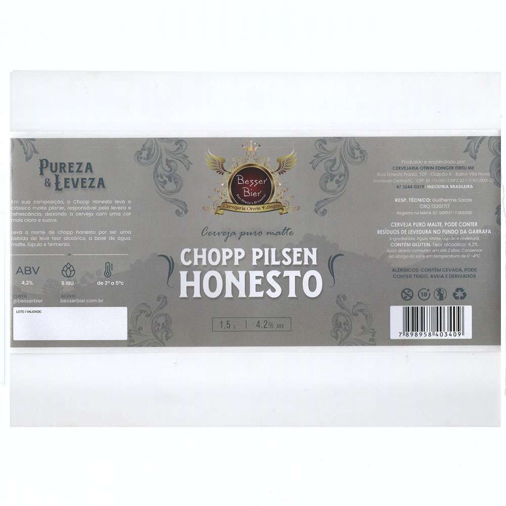 Besser Bier - Chopp Pilsen Honesto (30cm)